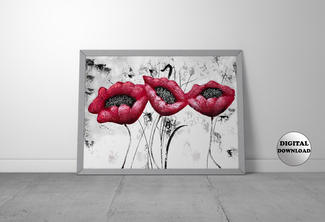 Instant Download Red Flower Painting Downloadable Wall Art Can Be ...
