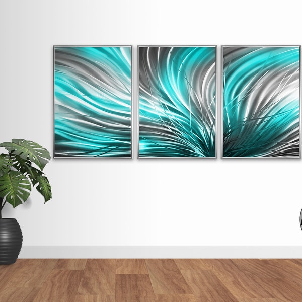 Turquoise Grey Abstract 3 piece digital download 3 piece artwork, digital files downloadable wall art pictures