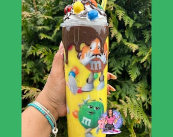 M M chocolates peanuts tumbler, 3d tumbler with m&m fake custom tumbler -epoxy tumbler personalized with lid- dip tumbler
