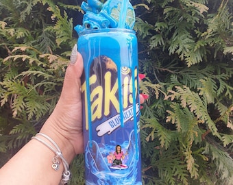 Blue Takis Fuego custom tumbler -epoxy tumbler personalized with takis lid- dip tumbler