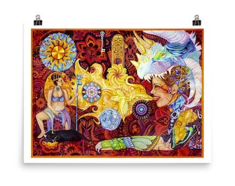 Arte de fantasía original, arte visionario, arte místico, arte psicodélico, regalo de la atención plena, cartel de la bruja.