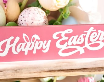 Farmhouse Easter Sign: Distressed Pink Wood Bunny Decor