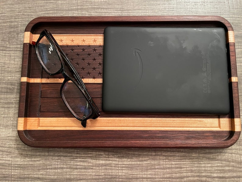 Engraved American Flag Solid Wood Catch All Tray Etsy