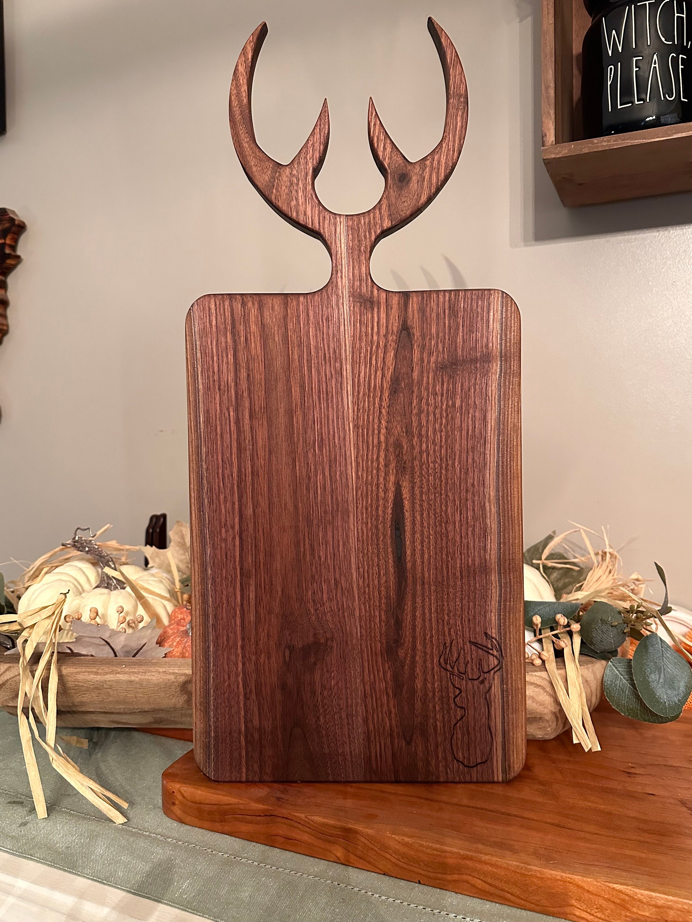 Large Wooden Cutting Board With Reindeer Antlers. Cutting Board. Serving  Board for Meat. Big Cutting Board. Housewarming Gift. Mothers Day 