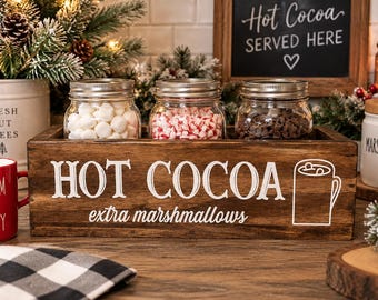 Handcrafted Hot Cocoa Bar Box: Stained Wood Hot Chocolate Station