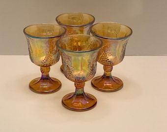 Set of 4 Harvest Gold Indiana Glass Goblets 3.5 Diameter 5.5 Height