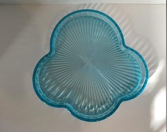 plateau de service en verre en forme de nuage bleu azur bleu sarcelle vintage 1,5 de profondeur 12" de large