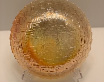 Orange Iridescent Carnival Glass Bowl Basket Weave Pattern 9x3