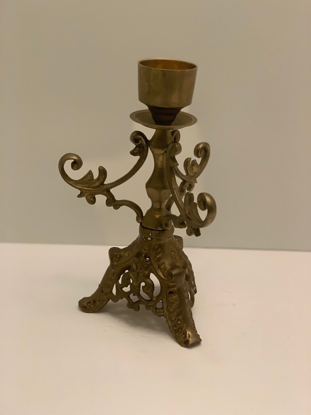 Vintage Brass Bronze Candle Holder 5x9.75 Etsy