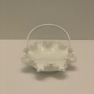 White Fenton Silver Crest Easter Basket Flower Girl Basket 8 x 7 image 1