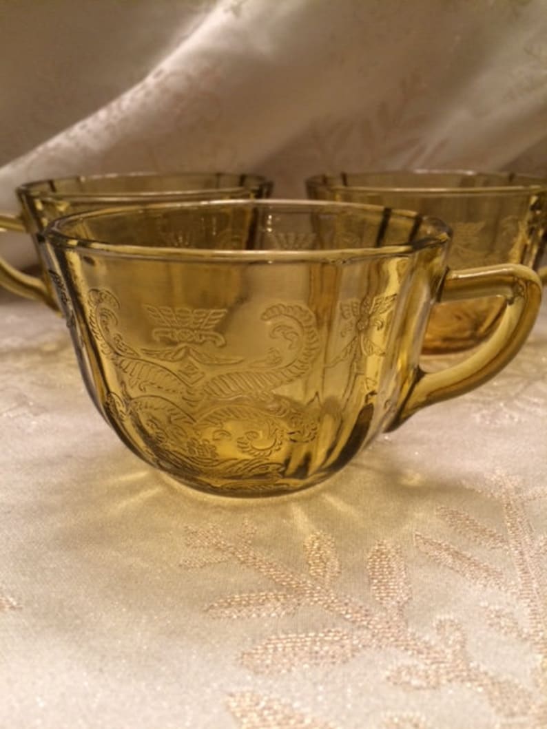 3 Recollection Amber Depression Glass Tea Cups by Indiana Glass Etsy