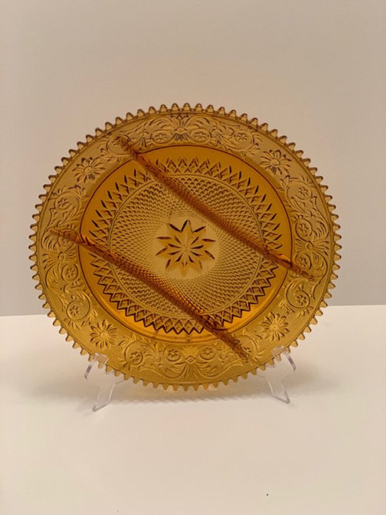 Amber Tiara Sandwich Glass Relish Platter 11 Inch Etsy