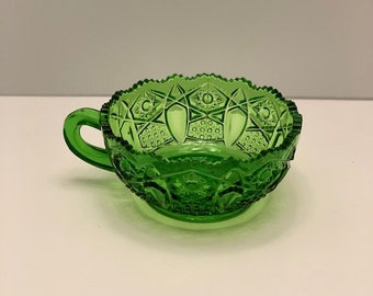 Vintage L.E. Smith Groen Glas Quintec Hobstar Nappy Bowl Candy Dish 5.5"