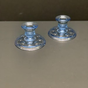 Vintage Baby Blue Coin Spot Candle Stick Holders 2.25 x 4 image 1