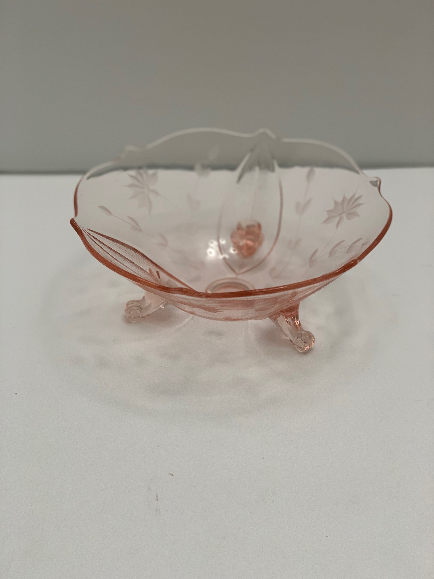 Vintagepinkjubileedepressionglassetchedfootedbowlrare1930s 835
