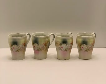 4 Hand Painted German Demitasse Cups 2.5 x 3.25