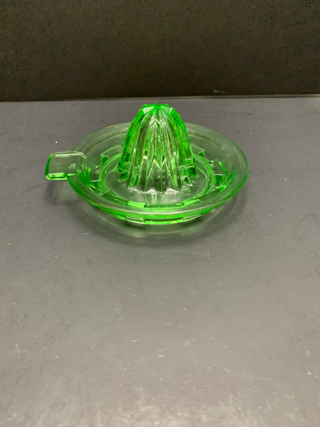 Anchor Hocking Green Glass Pitcher Top Reamer 5 X 6 Uranium Glass Etsy
