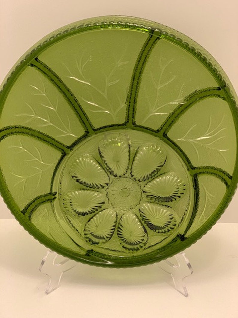 Vintage Green Deviled Egg Plate Relish Plate 13 Etsy