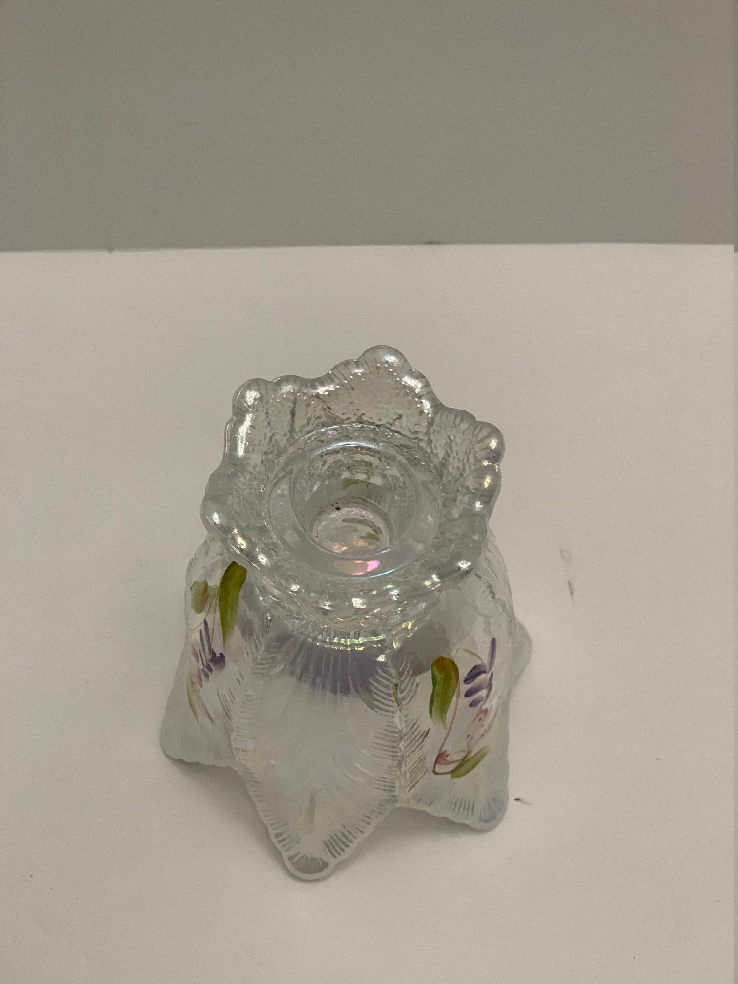Fenton Hand Painted Iridescent Candle Holder Two Way Candle Holder, Art