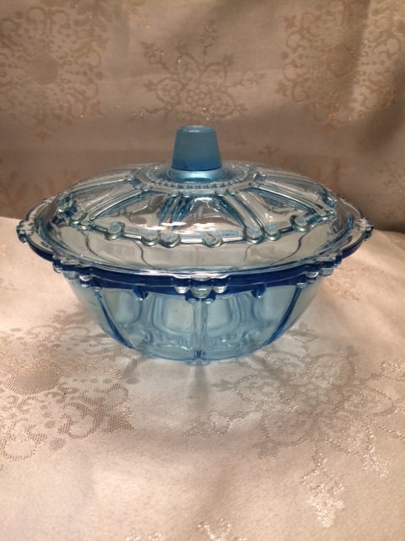 Pale Blue Depression Glass Covered Candy Dish Etsy