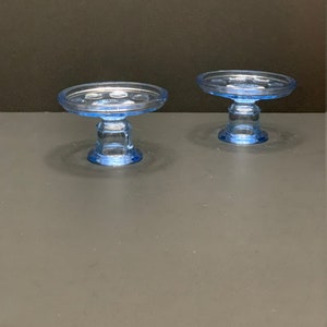 Vintage Baby Blue Coin Spot Candle Stick Holders 2.25 x 4 image 5