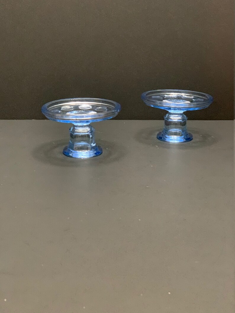 Vintage Baby Blue Coin Spot Candle Stick Holders 2.25 x 4 image 5