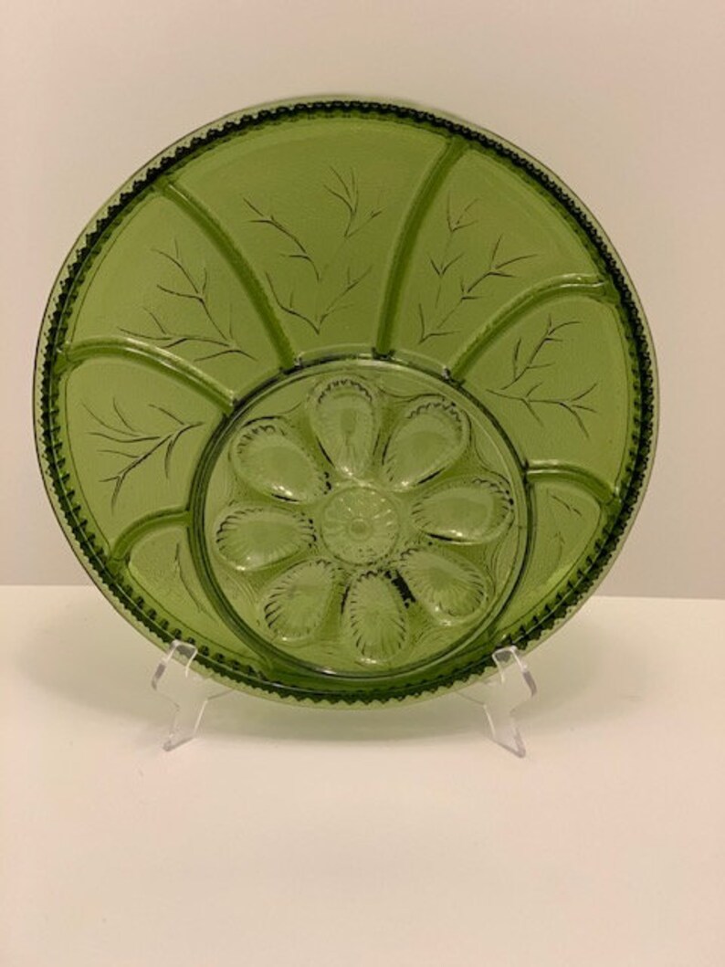 Vintage Green Deviled Egg Plate Relish Plate 13 Etsy