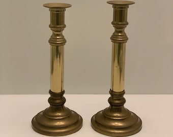 Pair of Vintage Brass Candle Stick Holders 4 x 9.25 "