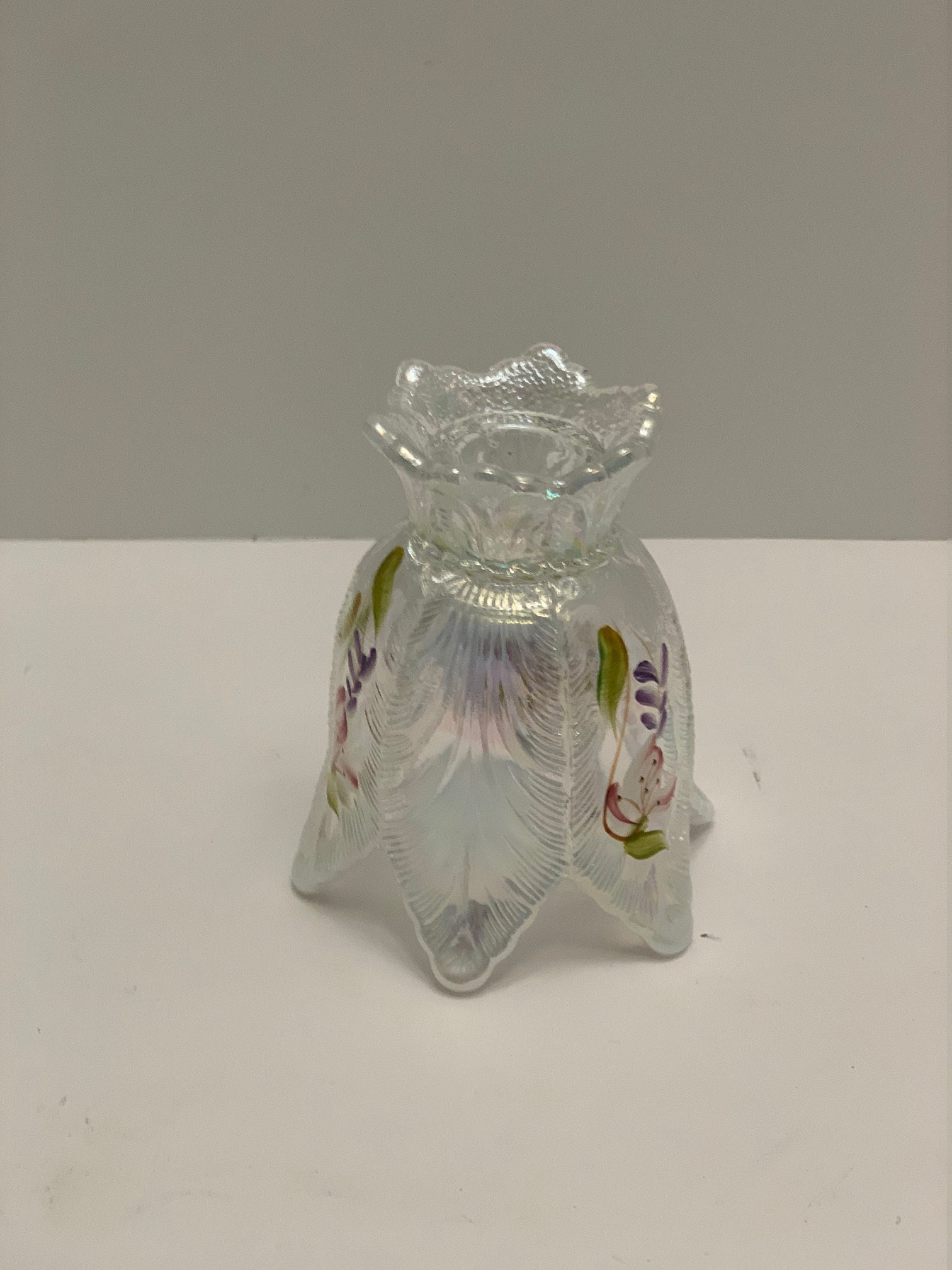 Fenton Hand Painted Iridescent Candle Holder Two Way Candle Holder, Art