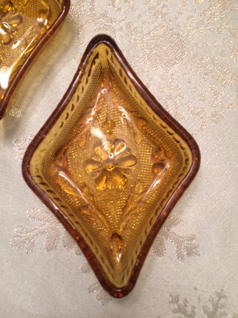 2 Amber Glass Bridge Set Snack Dishes Etsy