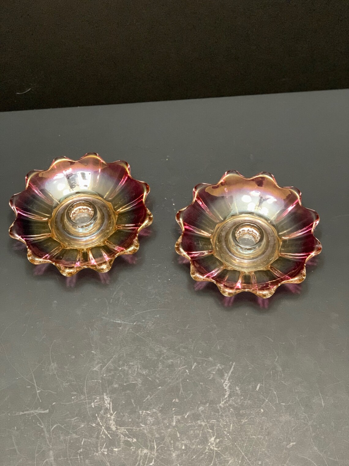 Pair of Carnival Glass Candle Holders Federal Glass Etsy