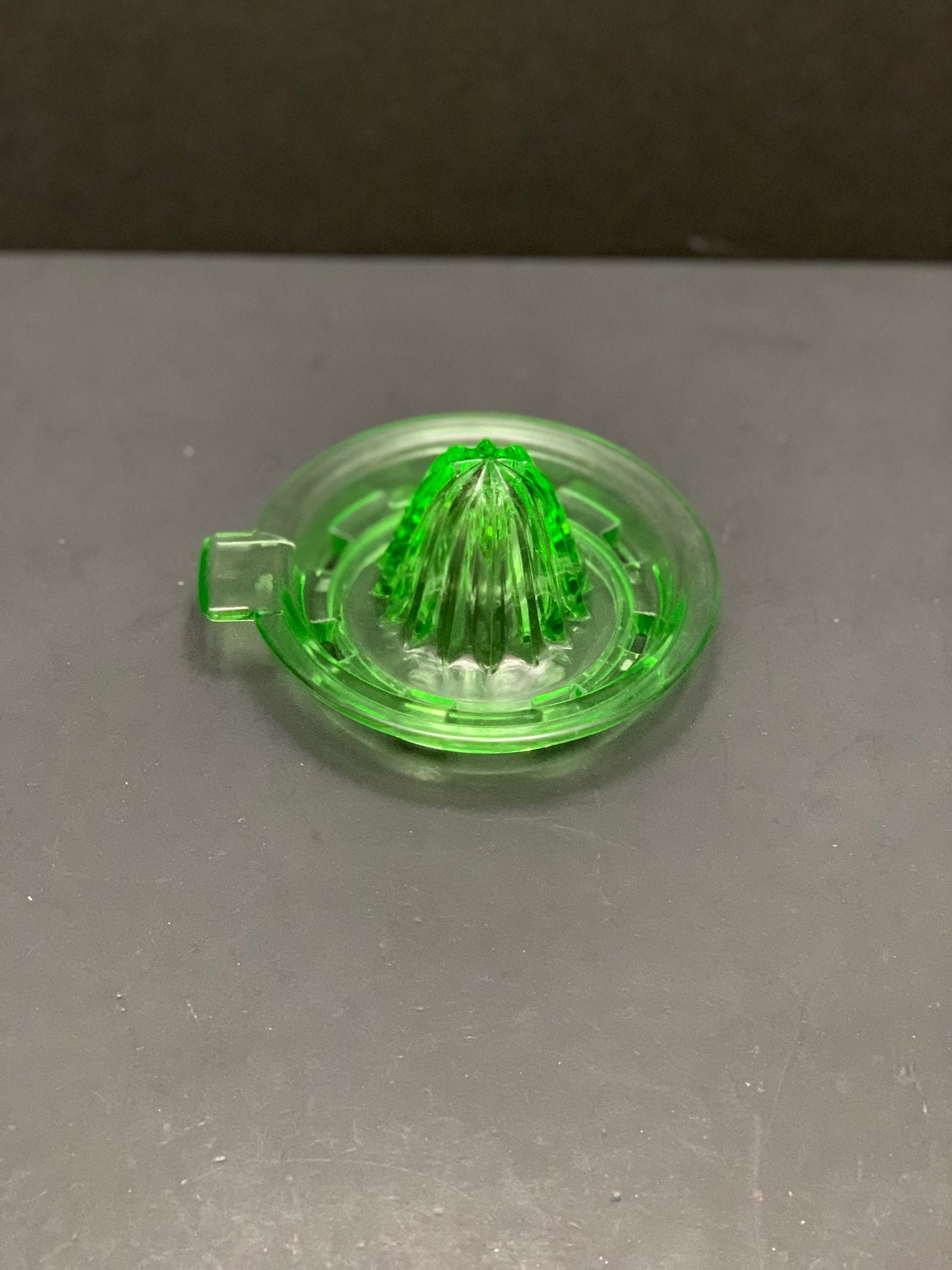 Anchor Hocking Green Glass Pitcher Top Reamer 5 X 6 Uranium Glass Etsy