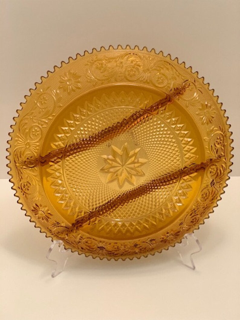 Amber Tiara Sandwich Glass Relish Platter 11 Inch Etsy