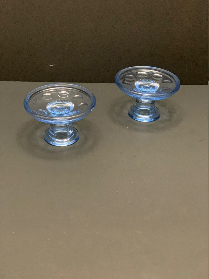 Vintage Baby Blue Coin Spot Candle Stick Holders 2.25 x 4 image 4