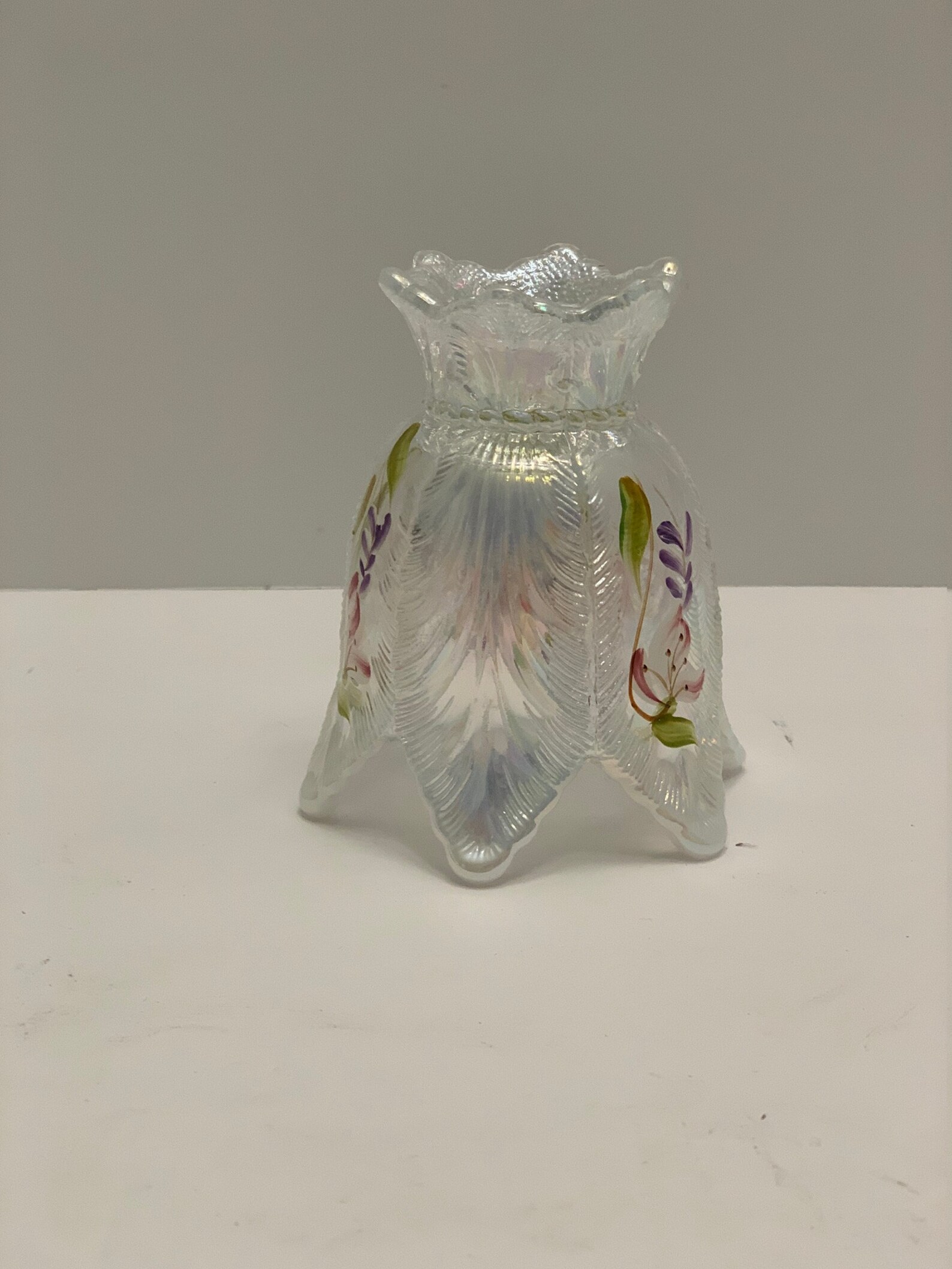 Fenton Hand Painted Iridescent Candle Holder Two Way Candle Etsy