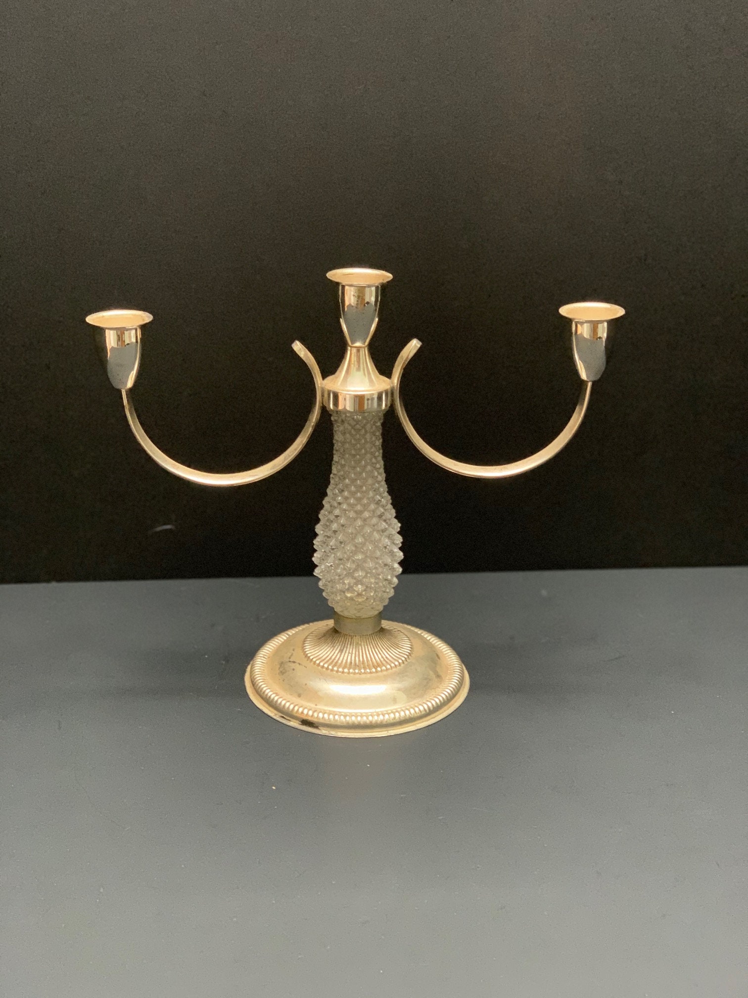 Bougeoir Double Bras Vintage - Laiton Et Métal - Pièce De Centre Rare