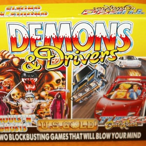 Vintage 1989 80s Commodore CBM 64 C64 128 U.S. Gold Demons & Drivers Cassette Tapes 2 Video Games Boxed (Ghoul&#39;s &#39;N&#39; Ghosts, Turbo Out Run)