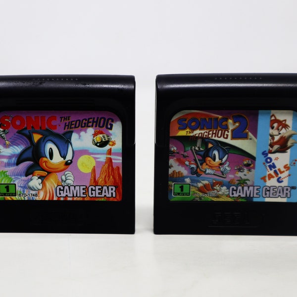 Vintage 1990s 90s Sega Game Gear Sonic The Hedgehog 1 & 2 Cartridge Video Game Lot Pal Version 1 Player
