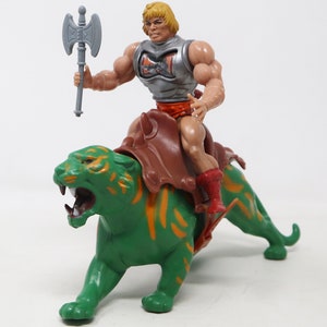 Vintage 1983 80s Mattel MOTU Masters Of The Universe Battle Armor He-Man & 1983 Battle Cat Action Figures Lot Rare