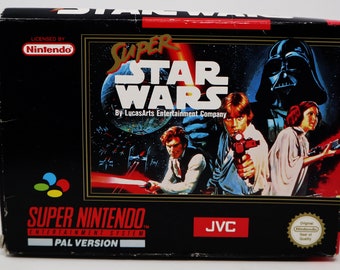 Vintage 1992 90s Super Nintendo Entertainment System SNES Super Star Wars Video Game Boxed Pal