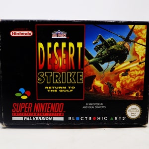 Vintage 1992 90s Super Nintendo Entertainment System SNES Desert Strike Video Game Boxed Pal