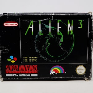 Vintage 1993 90s Super Nintendo Entertainment System SNES Alien 3 Cartridge Video Game Boxed Pal Retro