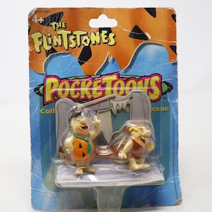 Vintage 2000 Hanna Barbera Pocketoons The Flintstones Collectable Fred & Barney Figures Carded MOC