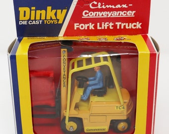 Vintage jaren 1978 70s Meccano Dinky Toys 404 Climax Coveyancer vorkheftruck gegoten voertuig in doos