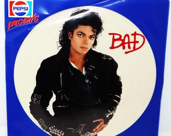 Vintage 1987 80s Epic Pepsi Presents Michael Jackson - Bad 12" LP Album Picture Disc Vinyl Record Rare Dutch Promo (Jumps Unplayable)