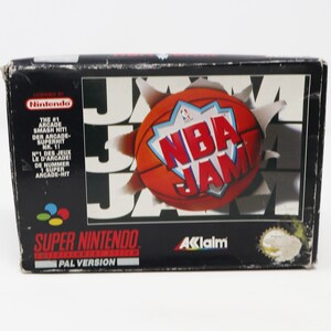 Vintage 1993 90s Super Nintendo Entertainment System SNES NBA Jam Video Game Boxed Pal