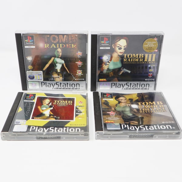 Vintage 1990s Playstation 1 PS1 Tomb Raider I II III & The Last Revelation Lara Croft Video Games Pal Lot