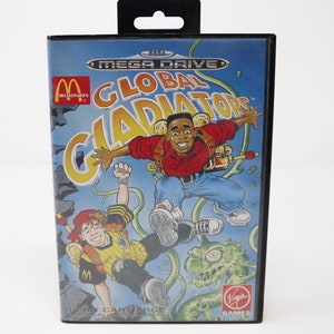 Vintage 1993 90s Sega Mega Drive Megadrive McDonald's Global Gladiator 16-Bit Cartridge Video Game Boxed Pal 1 Player image 1