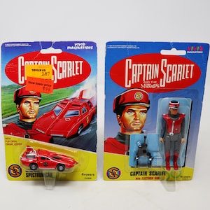 Vintage 1993 90s Vivid Imaginations Captain Scarlet And The Mysterons 51011 Captain Scarlet 4&quot; Action Figure 51004 Spectrum Car Carded MOC