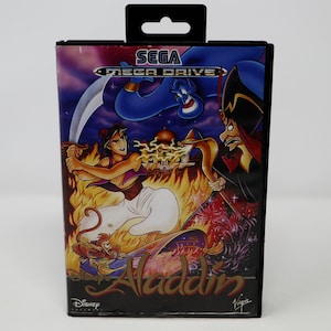Vintage 1993 90s Sega Mega Drive Megadrive Disney&#39;s Aladdin 16-Bit Cartridge Video Game Boxed Pal 1 Player